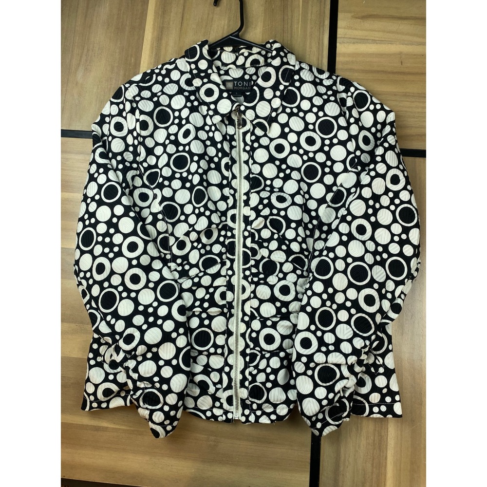 Toni Morgan Black White Circle Print Zip Up‎ Jacket Womens Large